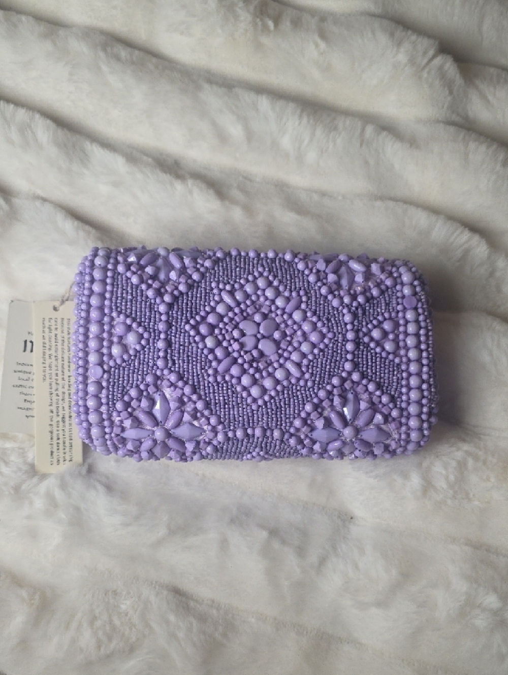 Viral TJMaxx Lavender Beaded Embellished Clutch Wallet Handmade In India - Picture 4 of 7